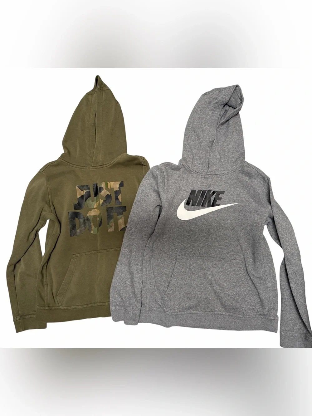 Nike Youth XL Hoodie Bundle Gray & Olive Pullover Sweatshirts 2-Pack